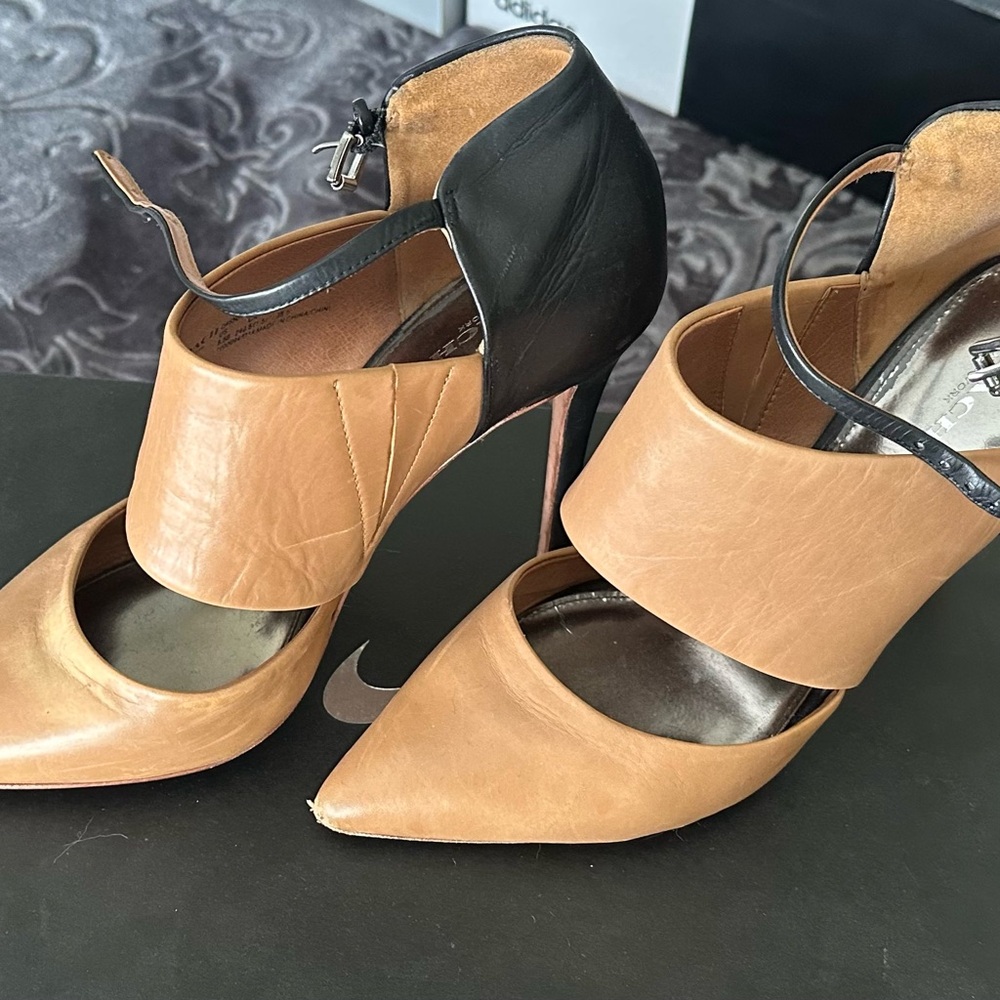 Coach Tan and Black Heels with Stiletto